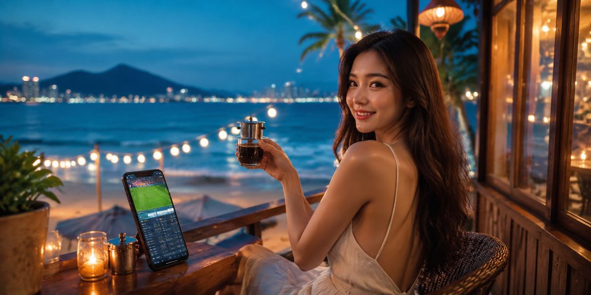 Người dùng Đà Nẵng kiểm tra tài khoản cá cược fz55 bên ly cà phê buổi sáng trên điện thoại